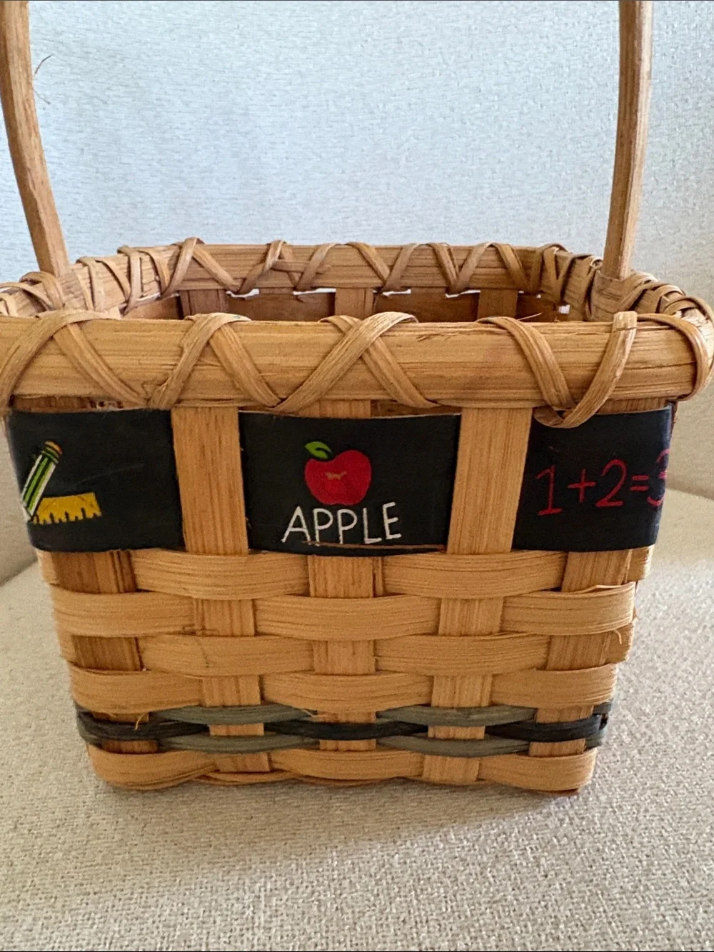 Handwoven Natural Brown teacher Apple Basket with Handle